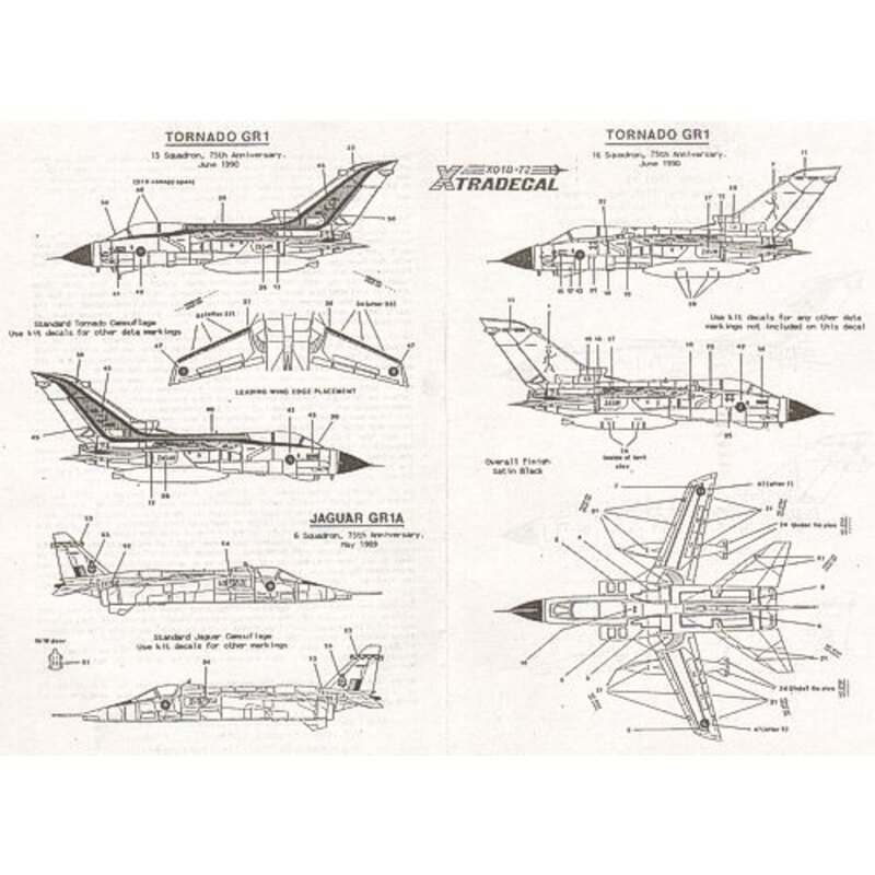 Decalcomania RAF Update 1990 #1 (3) Panavia Tornado GR.1 ZA591 16 Sqn 75th Anniversary black aircraft with large 'Saint' on fin;