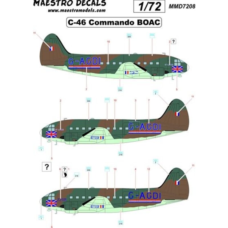 Decalcomania Curtiss C-46 Commando decals BOAC