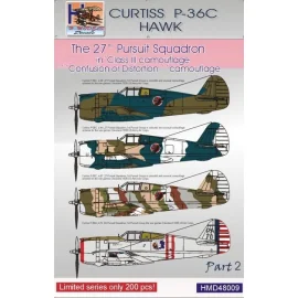 Decalcomania Curtiss P-36C Hawk USAAF. 3:27th Pursuit Squadron, in Class III Confusion or Distortion Camouflage.