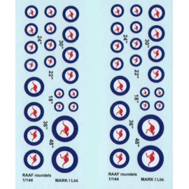 Decalcomania RAAF roundels, 2 sets diameter: 18; 22; 24; 30; 36; 48˝