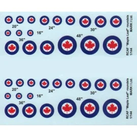 Decalcomania RCAF Maple Leaf roundels, 2 sets diameter: 16; 20; 24; 30; 36; 48˝