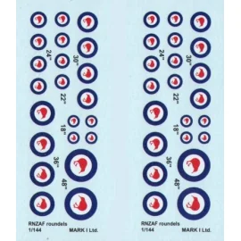 Decalcomania RNZAF roundels, 2 sets diameter: 18; 22; 24; 30; 36; 48˝