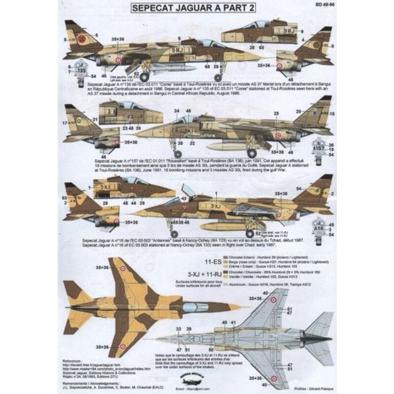 Decalcomania Sepecat Jaguar A, parte 2: 11-ES No. A157, Toul-Rosières giugno 1991,18 Missioni di bombardamento e 3 AS 30L sparat