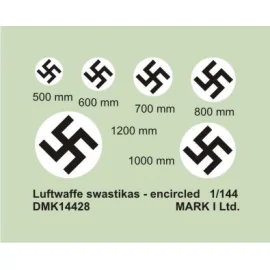 Decalcomania Luftwaffe Swastikas, Encircled (diameter: 500;600;700;800;1000;1200 mm), 2 sets