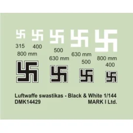 Decalcomania Luftwaffe Swastikas, Black &amp; White (size: 315;400;500;630;800), 2 sets