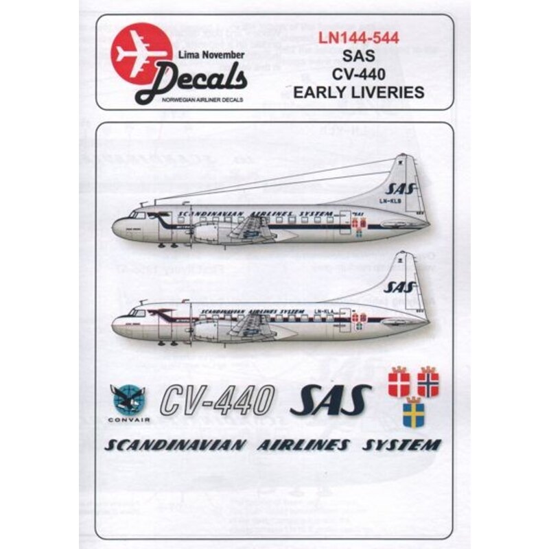 Decalcomania Convair CV- 440 Primi due schemi di SAS o il kit aereo di linea Authentic oro gallese .