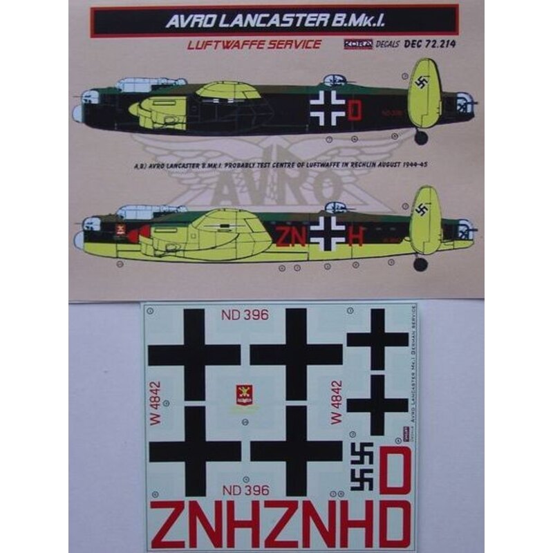 Decalcomania Avro Lancaster BMkI Luftwaffedesigned per essere utilizzato con i kit Airfix , Revell e Hasegawa