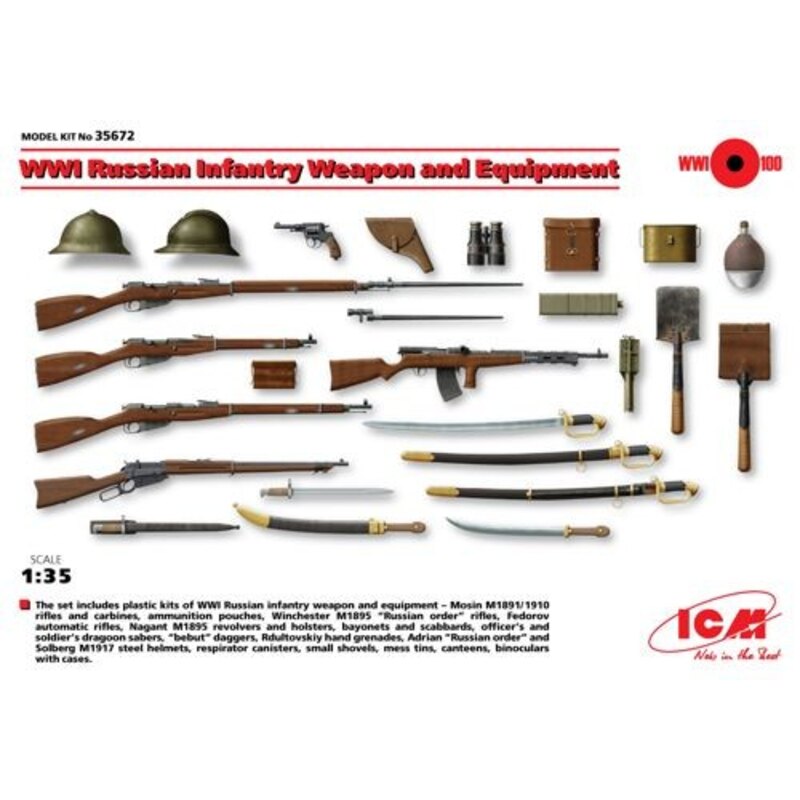 WWI russa Fanteria Armi e Impianti . Completamente nuovo kit stampo . Il primo kit modello di Fanteria Russa Arma e delle attrez