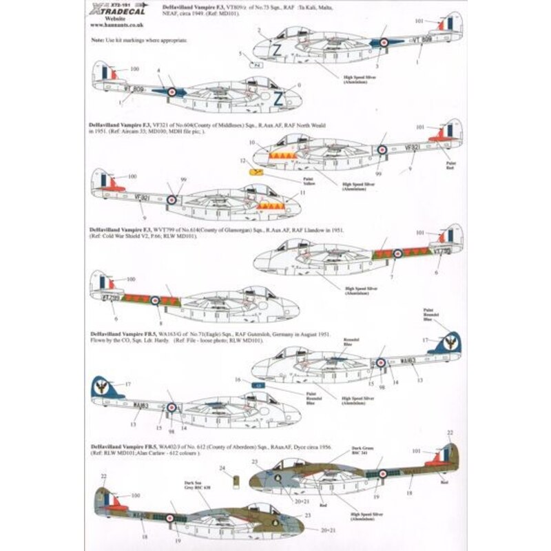 Decalcomania WA320 RAF Honiley Flügel Führer 1953 WA432 / D 603 (City of Edinburgh) Sqn , R.Aux.A. ..