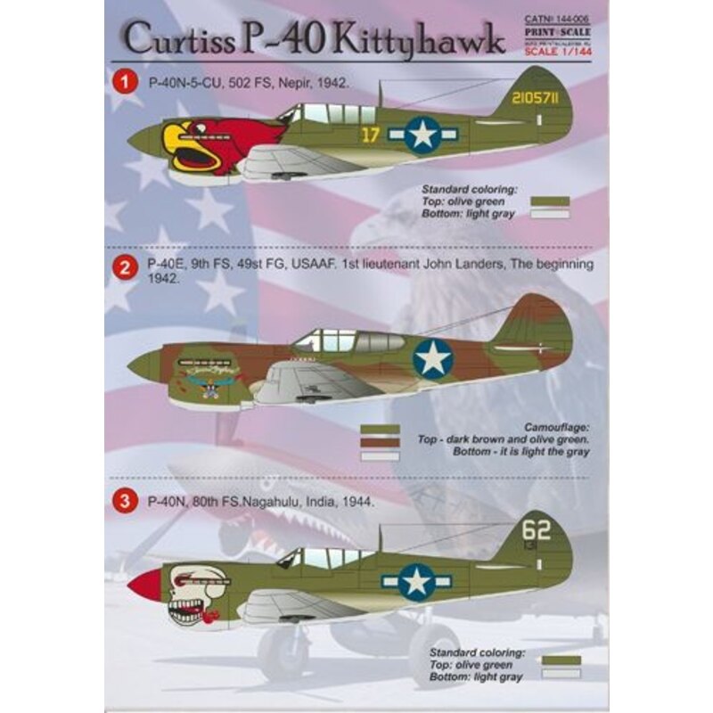 Decalcomania Curtiss P -40 Kittyhawk