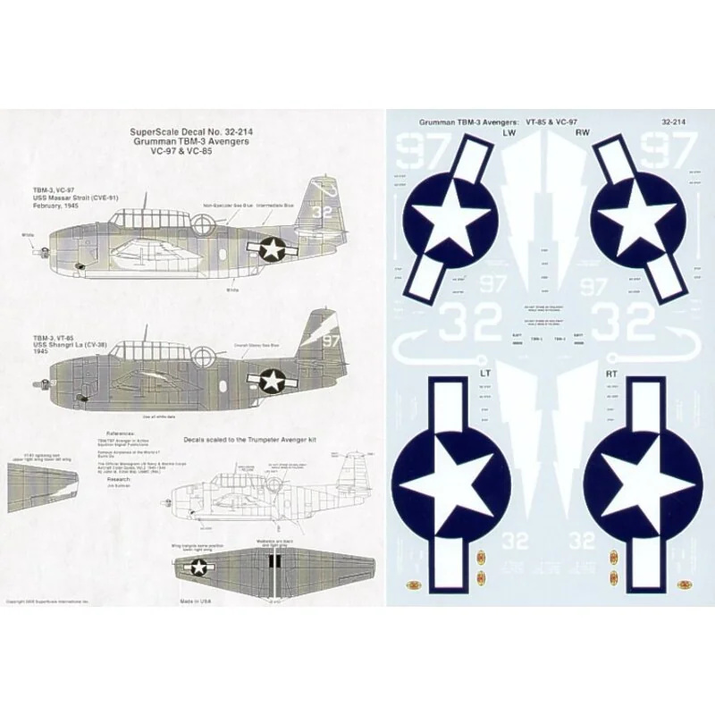 Decalcomania Grumman TBM -3 Avenger Bianco 32 VC -97 U.S.S. Etero Massar 1945 3 colori mimetici