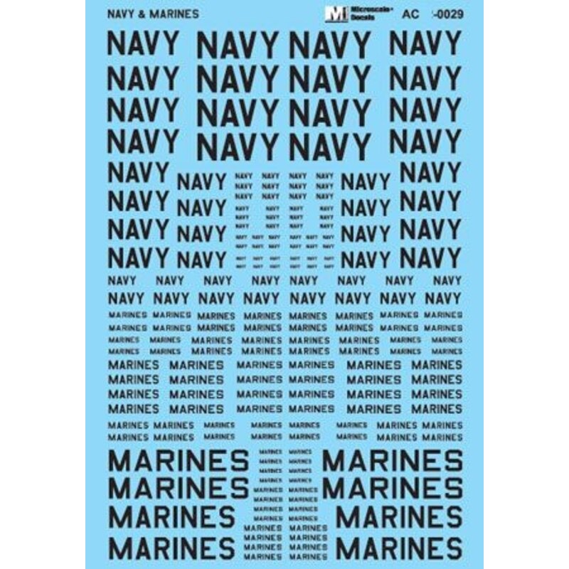 Decalcomania Nero - USNavy USMarines assortiti Dimensioni e Parole