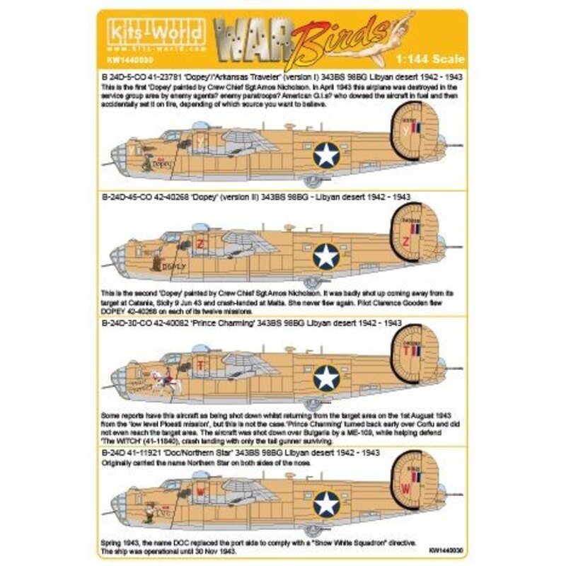 Decalcomania Consolidated B - 24D 343 BS 98 BG - CO 41-23781/42-40268 ' Cucciolo ' / ' Arkansas Traveller' - Versioni I - II