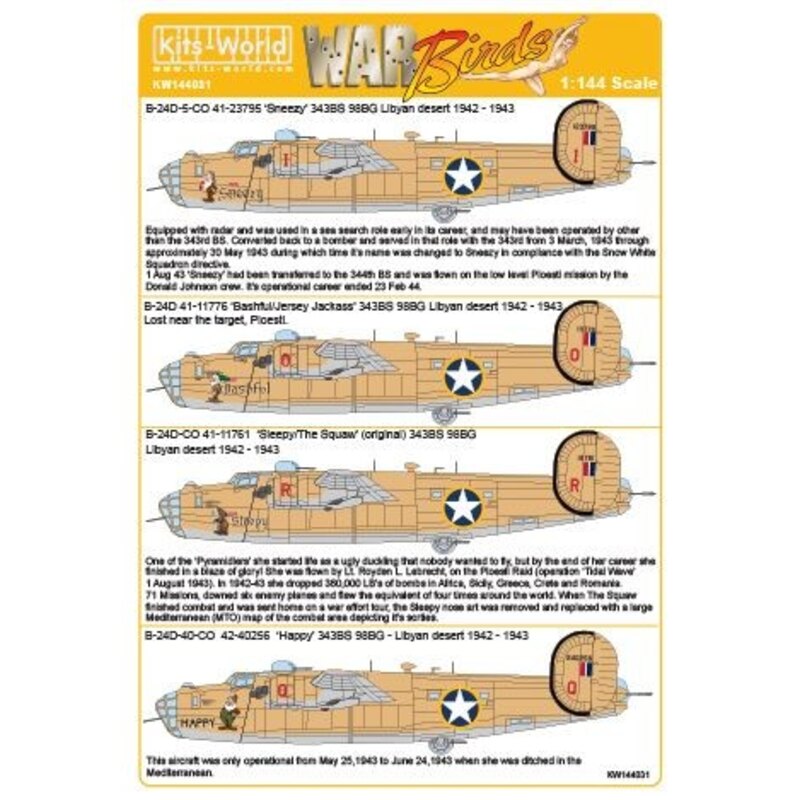 Decalcomania Consolidated B - 24D BG 98 BS 343 - CO 41-23.795 ' Sneezy ' - Consolidated B - 24D BG 98 BS 343 - CO 41-11.776 ' ve