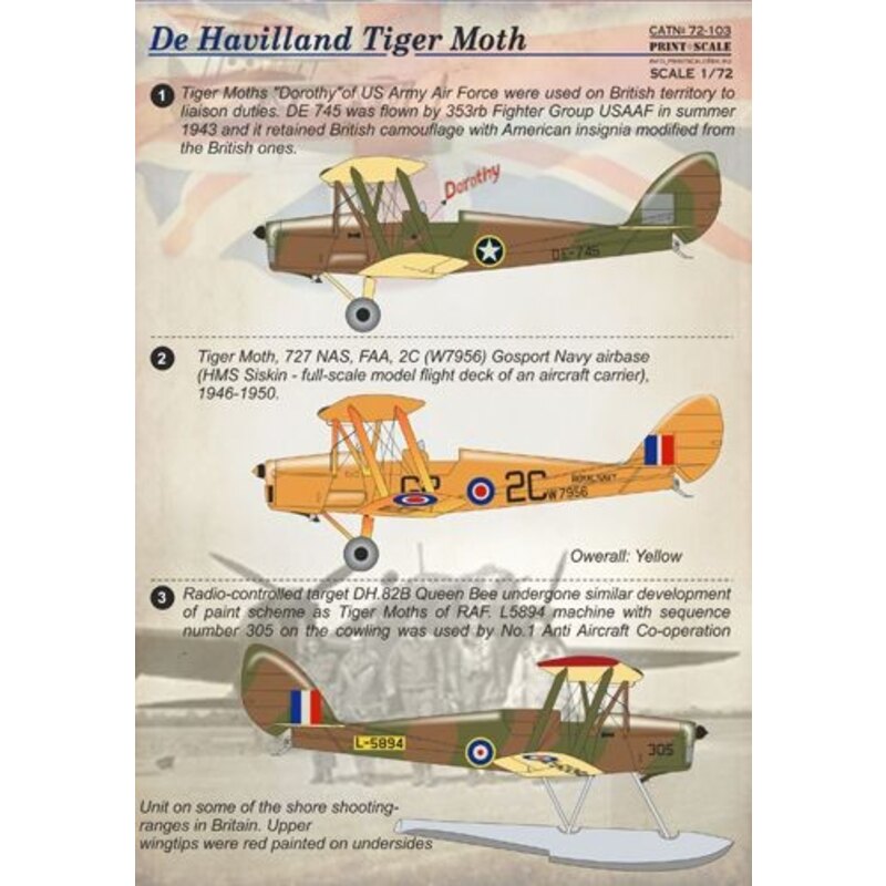 Decalcomania de Havilland Tiger Moth DH.82