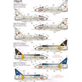 Decalcomania EE / BAC Fulmine T.4/T.5 Part 1 ( 9) Mk.T.4 XM974 / T 74 Sqn RAF Black Fin e della colonna vertebrale Leuchars 1965