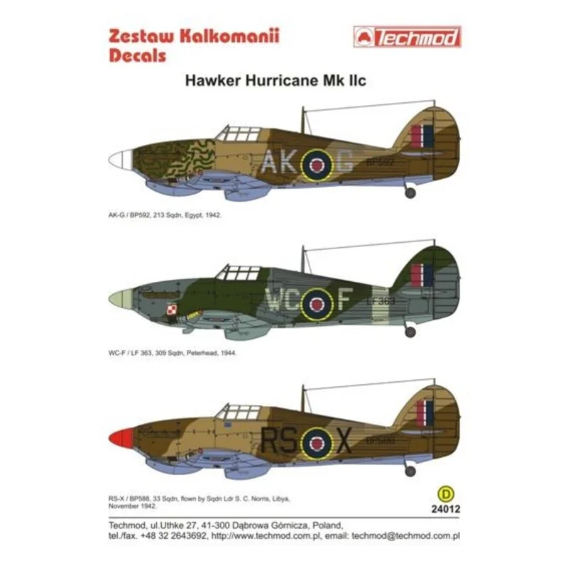 Decalcomania Hawker Hurricane Mk.IIc