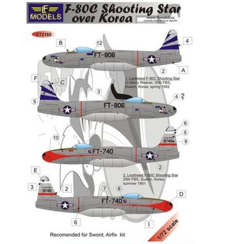 Decalcomania Lockheed F - 80C Shooting Star sulla Corea ( decal e maschera inclusi) ( progettato per essere utilizzato con i kit