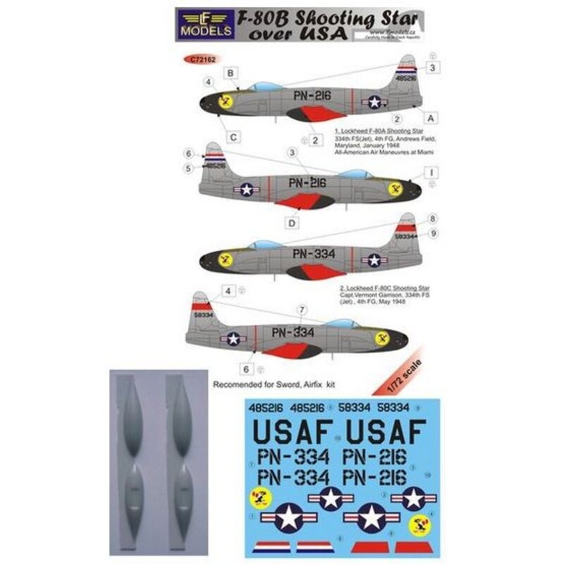 Lockheed F - 80B Shooting Star over USA ( decal , resina e maschera inclusi) ( progettato per essere utilizzato con i kit Hasega