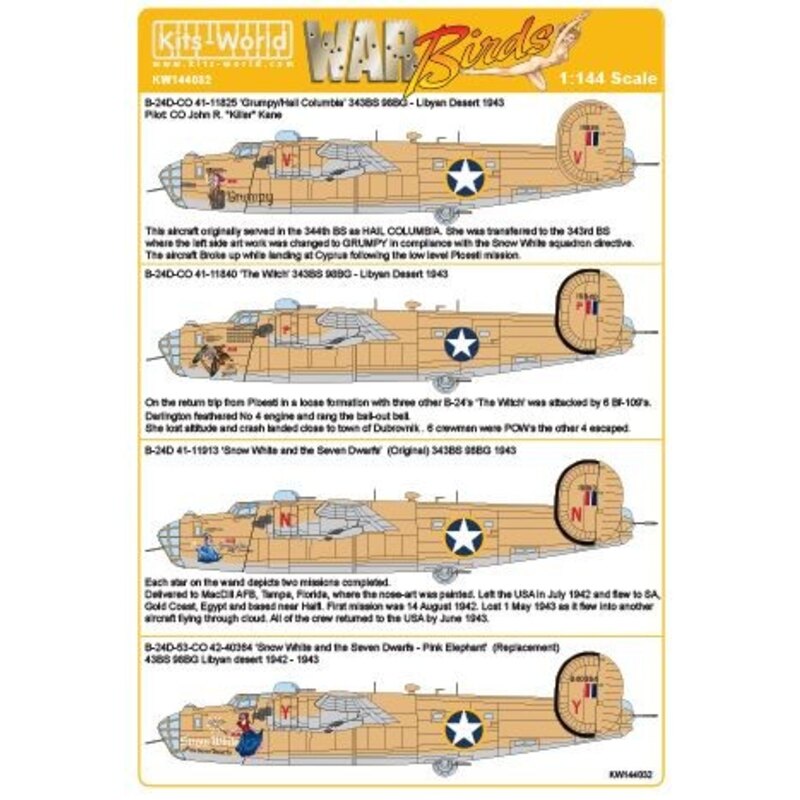 Decalcomania Consolidated B-24D Liberator 343 BS 98 BG - Grumpy CO 41-11.825 - B-24D 343 BS BG 98 - La Strega CO 41-11.840 - B-2