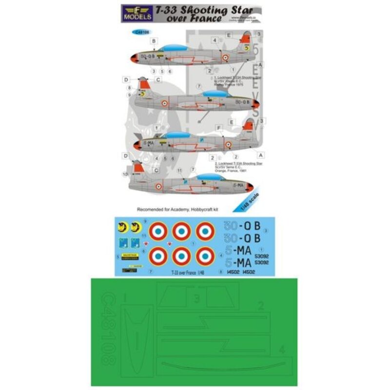 Decalcomania T-33 Shooting Star la Francia (progettato per essere Coltivando con i kit Academy e Hobbycraft)