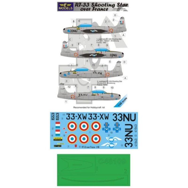 Decalcomania RT-33 Shooting Star la Francia (progettato per essere Coltivando con il kit Hobbycraft)