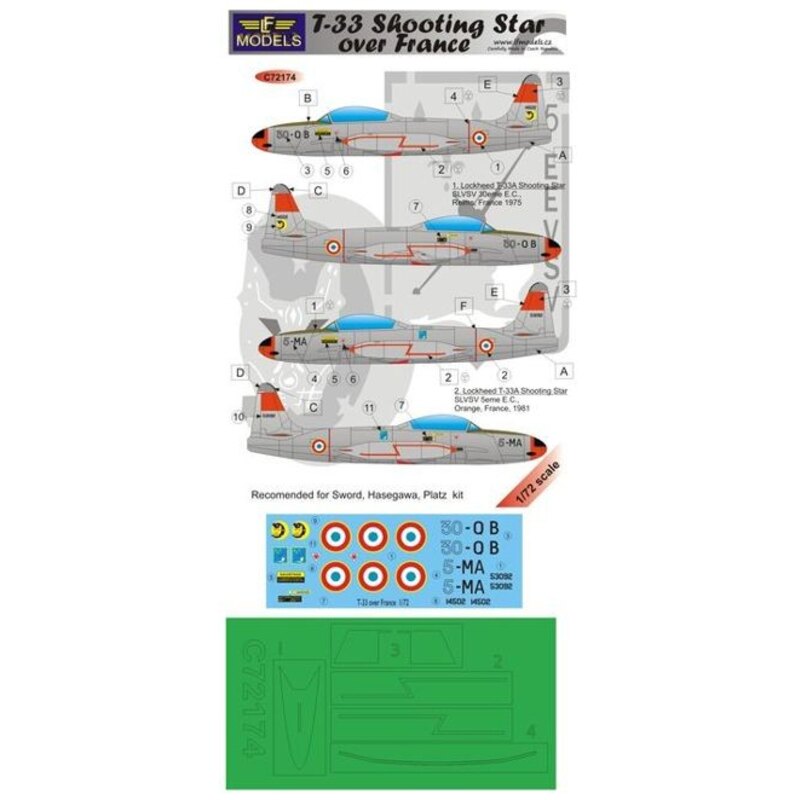 Decalcomania T-33 Shooting Star la Francia (progettato per essere Coltivando con il kit di Spada, Platz e Hasegawa)