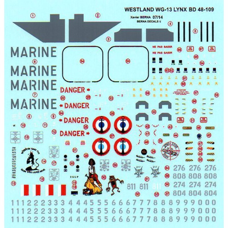 Decalcomania Westland WG-13 Lynx Mk 4 (French Navy): N & # 8734-804 - Flotille 34F - Frégate Dupleix - Mission ZMOI (Oceano Indi