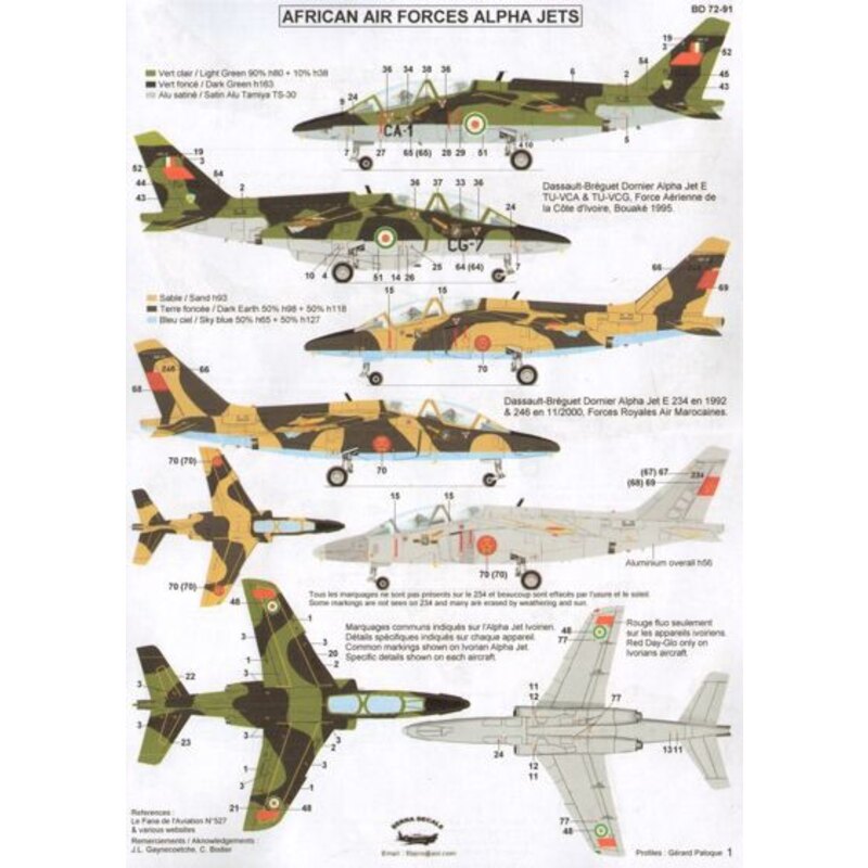 Decalcomania African Air Forces Dassault-Breguet Dornier Alpha Jet: NAF 473 Nigeria 1990 5V-MBB e 5V-MBD Togo 1981 QA 53 Qatar 1