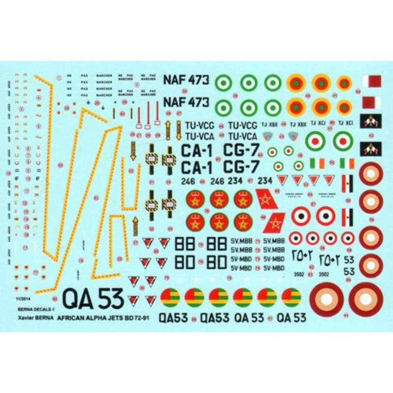Decalcomania African Air Forces Dassault-Breguet Dornier Alpha Jet: NAF 473 Nigeria 1990 5V-MBB e 5V-MBD Togo 1981 QA 53 Qatar 1