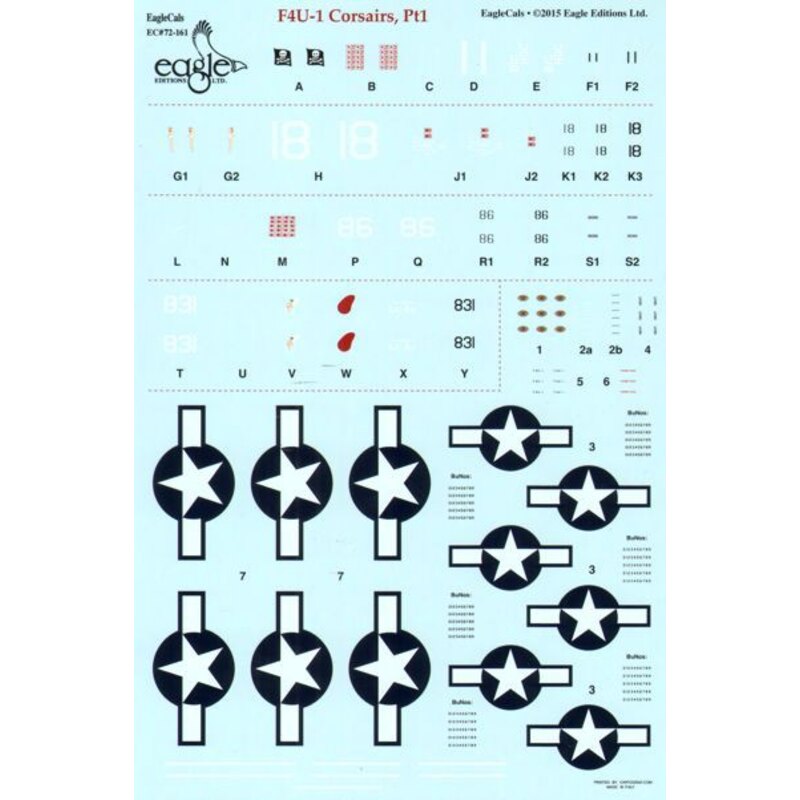 Decalcomania Vought F4U-1 Corsari parte 1 Big Hog Buno Unknown VF-17 Feb / Mar 1944Brat III Buno Unknown VMF-225 agosto 1944Lucy