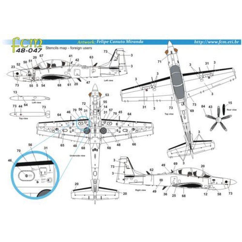 Decalcomania Parte Embraer EMB-314 Super Tucano 1 (Brasile, Indonesia, Mauritania, Rep. Dominicana e Burquina Faso)