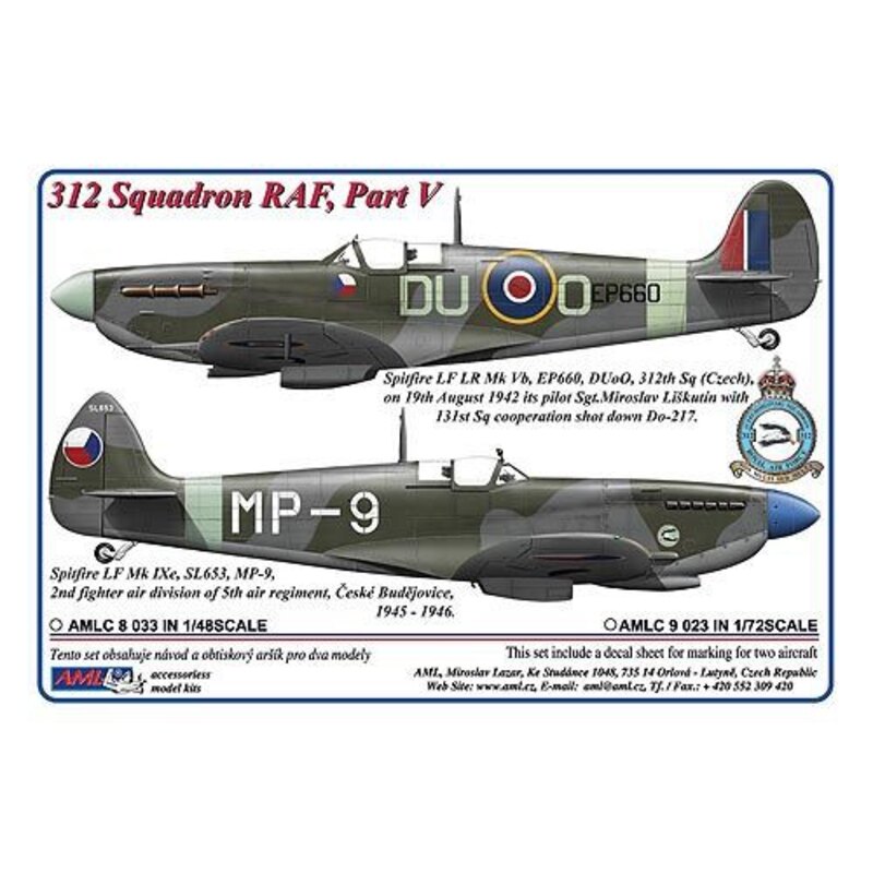 Decalcomania 312 ° Squadron RAF, parte V / 2 versione decalcomania: Supermarine Spitfire LF LR Mk.Vb, EP660, DUoO + Spitfire LF 