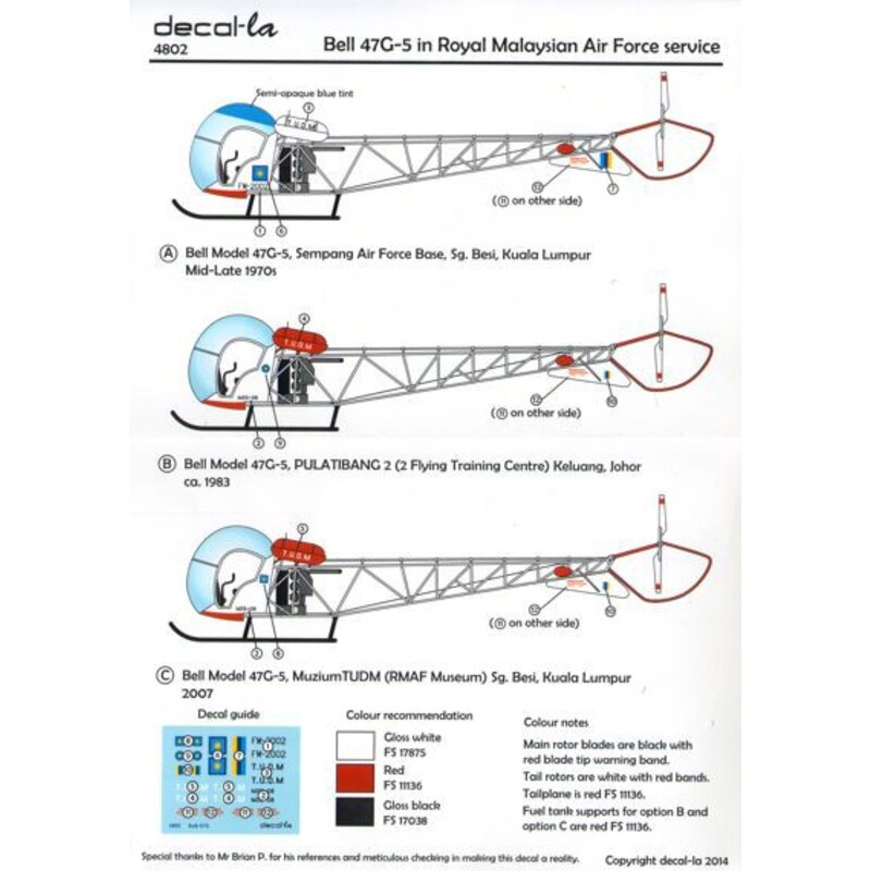 Decalcomania Bell-47G in Royal Malaysian Air Force servizio FM-2002 e M26-08 TUDM