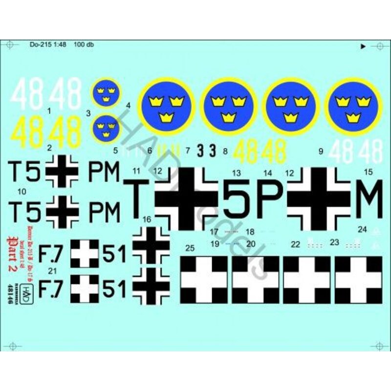 Decalcomania Dornier Do 215B-4 / Do 17S (ungherese, svedese, tedesco)