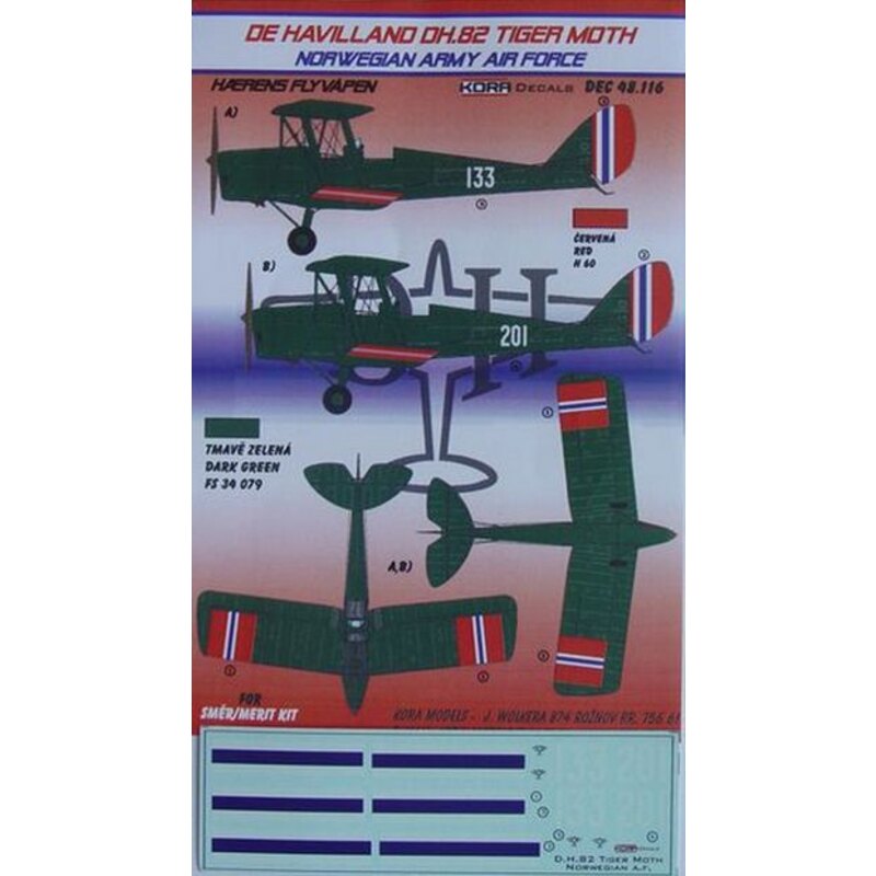 Decalcomania de Havilland Tiger Moth DH.82 (Norwegian Army AF) (progettato per essere utilizzato con i kit SMER)