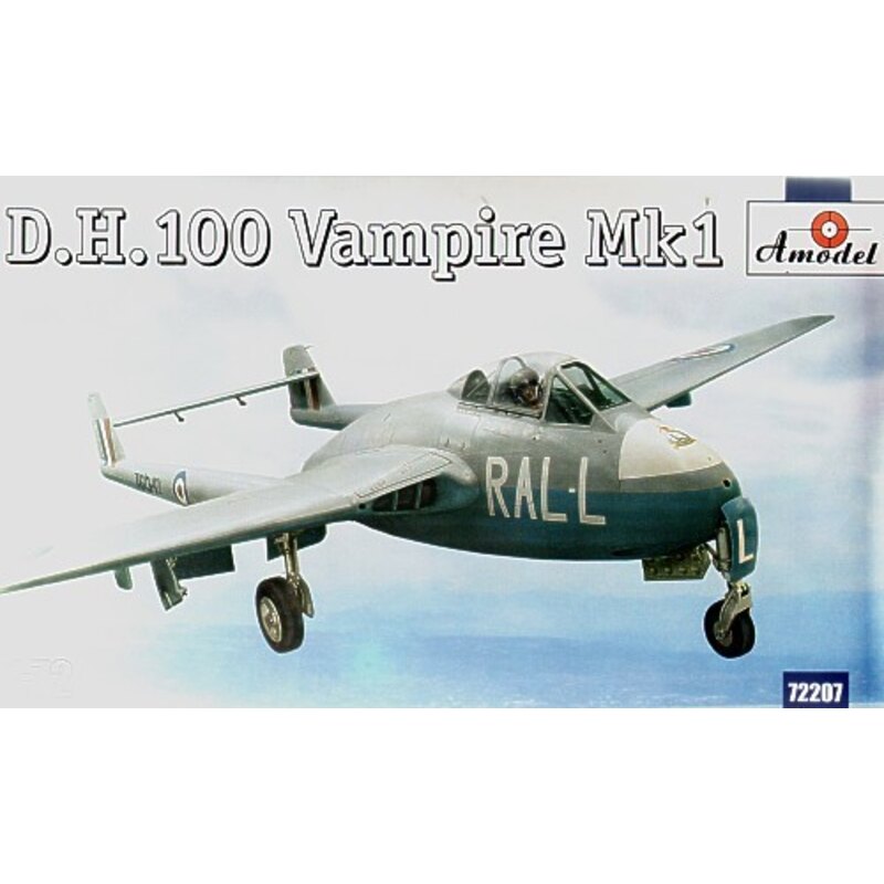 de Havilland DH 100 Vampire Mk.1 New mould. with decals for 3 aircraft TG297 ZY-C 247 Squadron 1946 VF306 AP-V 130 Squadron Odih