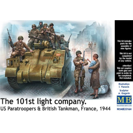 Figurini L'azienda luce 101 °. 7 x Stati Uniti Paracadutisti, 1 x britannico Tankman e 1 x donna civile porta un bambino