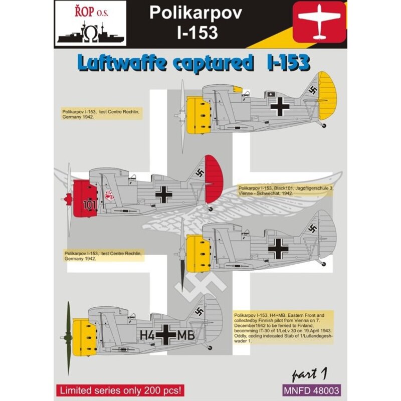 Decalcomania Polikarpov I-153 - Luftwaffe catturato I-153