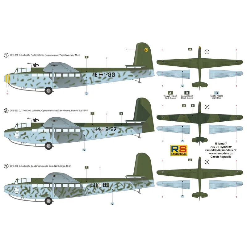 decalcomanie DFS 230 'Unternehemen Rosselsprung' per 3 velivoli Luftwaffe (alianti)