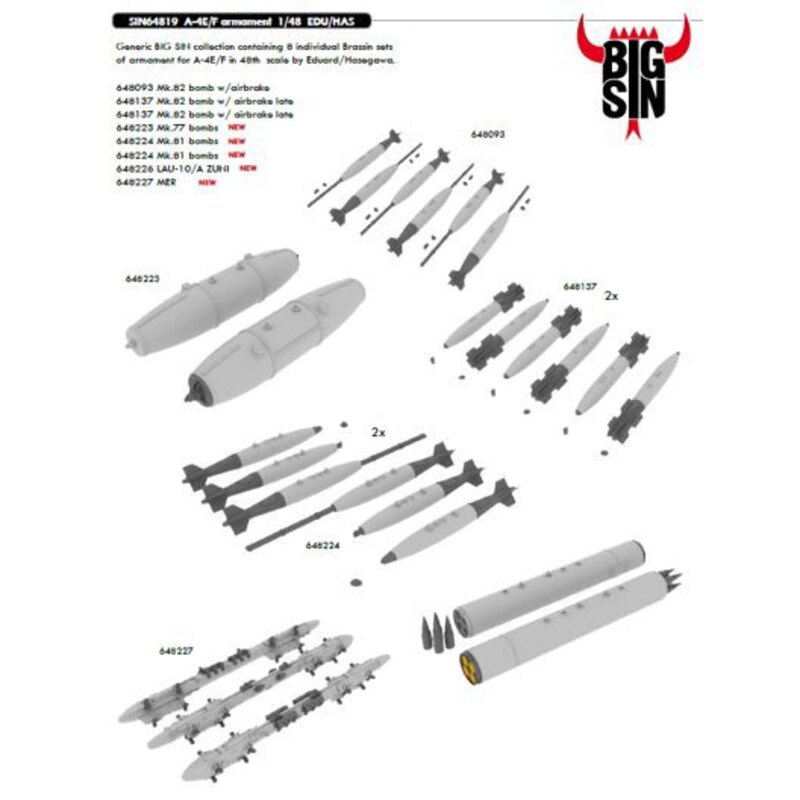Douglas A-4E / F Skyhawk ARMAMENTO (progettato per essere utilizzato con Eduard kit e kit Hasegawa) Questo insieme Big-Sin inclu