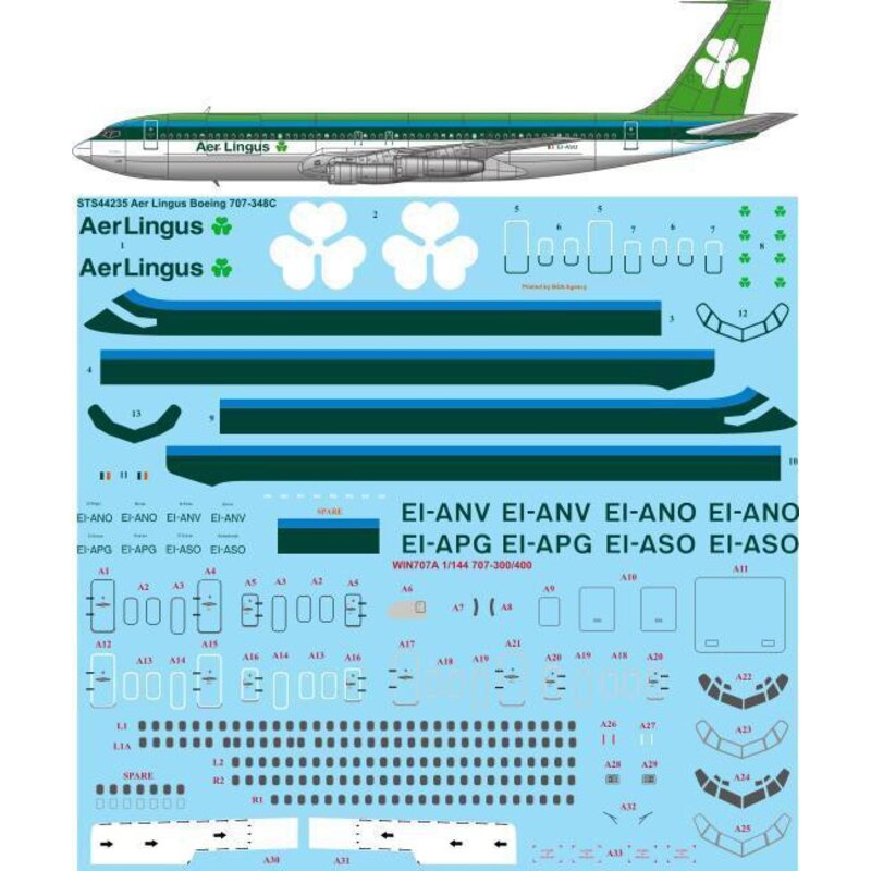 Decalcomania Aer Lingus 1970 livrea Boeing 707-348C