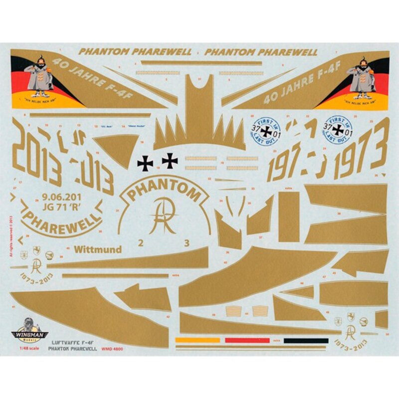 Decalcomania McDonnell F-4F Phantom 37 + 01 Pharewell decal in scala 1:48 - per il kit Hasegawa, stampato in oro da parte di BOA