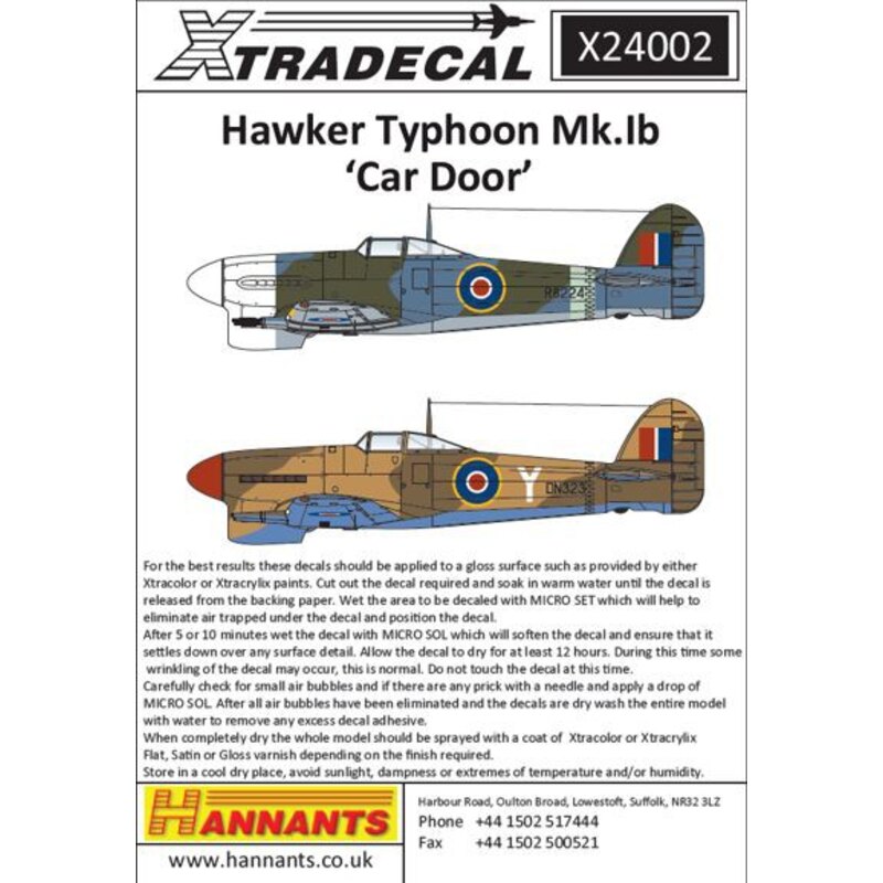 Decalcomania Hawker Typhoon Mk.Ib Sportello d'auto (5) JR365 HE-P 263 Sqn RAF Harrowbeer 1944 - R7698 ZZ 609 Sqn Wng / Co Denis 