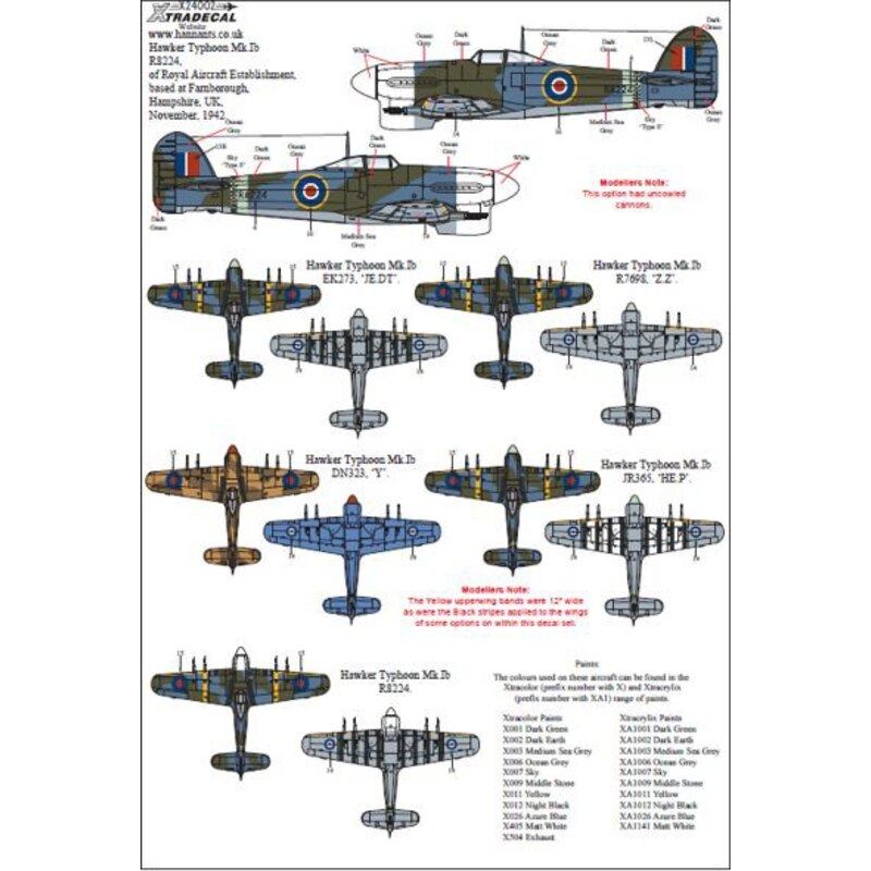 Decalcomania Hawker Typhoon Mk.Ib Sportello d'auto (5) JR365 HE-P 263 Sqn RAF Harrowbeer 1944 - R7698 ZZ 609 Sqn Wng / Co Denis 