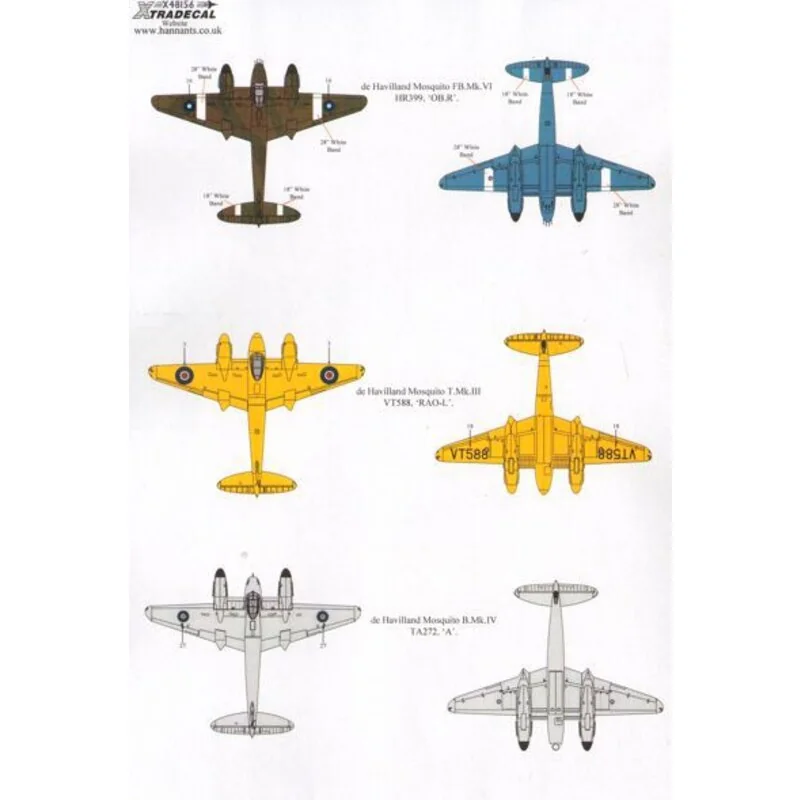 Decalcomania de Havilland Mosquito T.Mk.III, B.Mk.IV, FB.Mk.VI, (7) Mosquito T.Mk.III TV970 FK-V20 Sqn RA Wittering 1946 - T.3 V