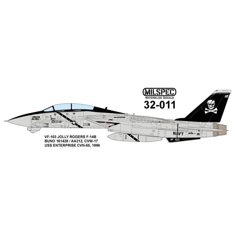 Decalcomania Grumman F-14A Tomcat VF-103 JOLLY ROGERS 1981 USS Nimitz