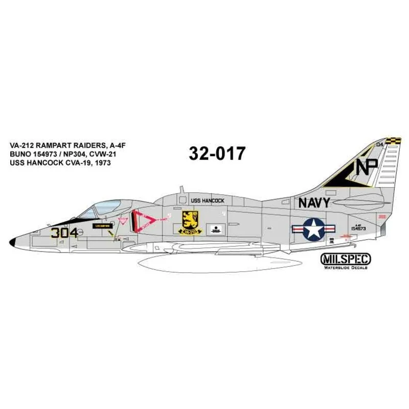 Decalcomania Douglas A-4F Skyhawk Skyhawk VA-212 Rampart Raiders 1976 USS HANCOCK CVA-19