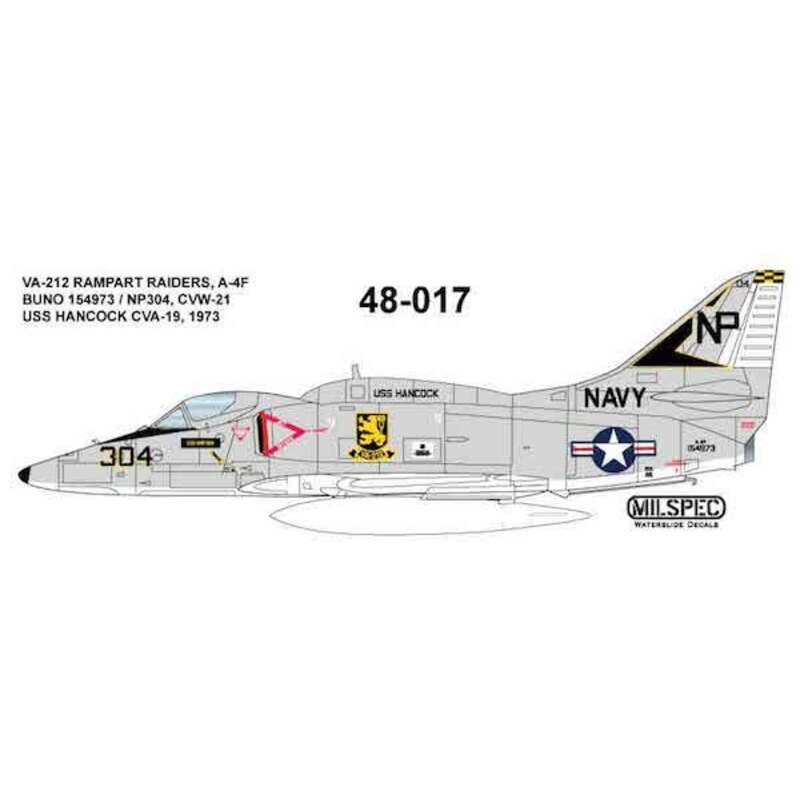 Decalcomania Douglas A-4F Skyhawk Skyhawk VA-212 Rampart Raider 1976 USS HANCOCK CVA-19