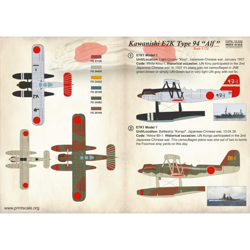 Decalcomania Print scale Decalcomania Kawanishi e7k Tipo 94 Alf